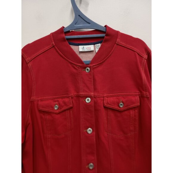 Denim&Co Denim Jacket Womens Size 1X Red Preppy Outdoor Stretch Button Front - Picture 2 of 9